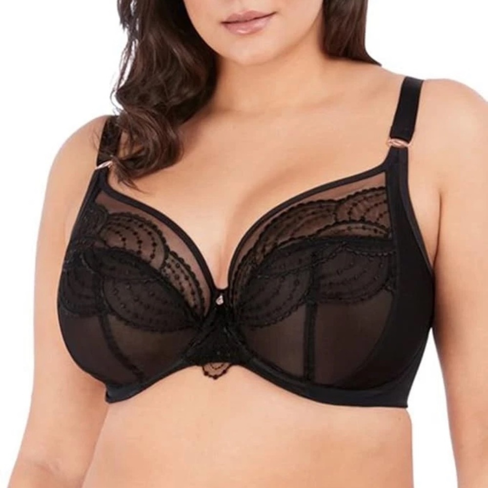 Elomi Priya Plunge Underwire Bra Black Lace Size 44DDD